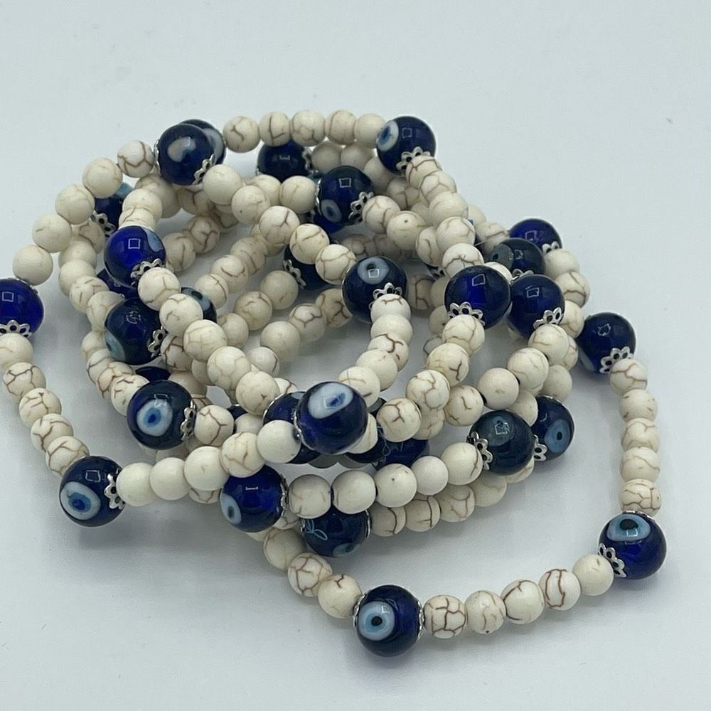 Crystal beaded stretch bracelet ONE NEW evil eye reiki meditation yoga - Picture 2 of 11